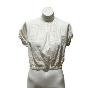 Madewell Women's 2XS Ivory Cropped Blouse Balloon Sleeve Top
